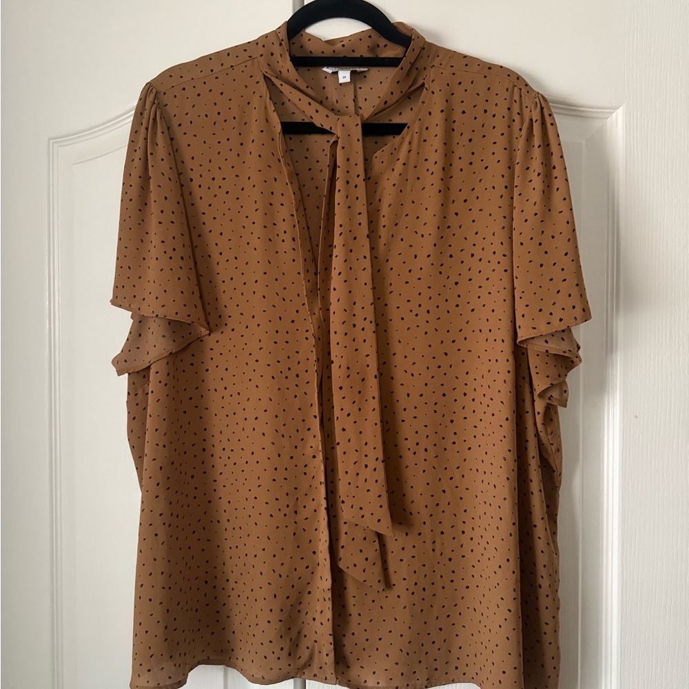 Reitmans Brown Polka Dot Tie-Neck Blouse - Picture 2 of 3